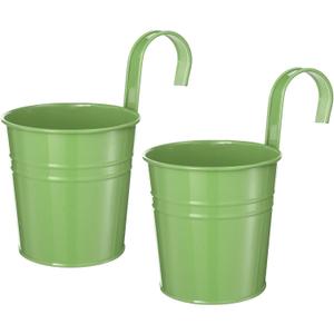 PATIKIL 4 Inch Hanging Flower Pots, 2Pcs Metal Iron Hanging Planters Flower Holder with Detachable Hook Drain Hole for Outdoor Indoor Garden Railing Fence Balcony, Light Green