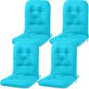 4 Set Outdoor High Back Chair Cushions 47 x 20 Inch Rocking Chair Cushions Waterproof Fade Resistant Comfort Replacement Seat Pads with Ties for Patio Lawn Yard Porch Home Office(Lake Blue)