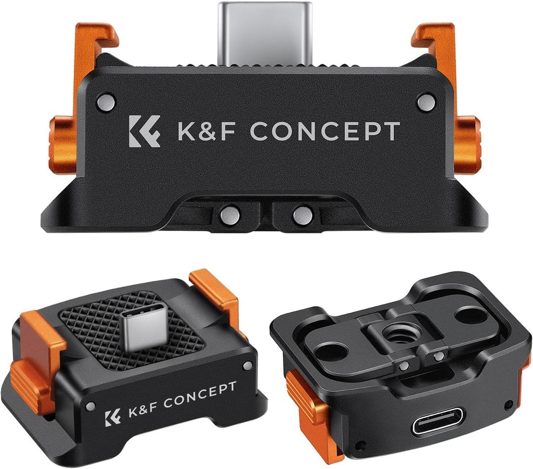 K&F CONCEPT Charging Adapter Base for DJI Osmo Pocket 4/3, Desktop Type-C Charging Dock Fit Arca-Swiss Standard, with 1/4 Screw Hole/Folding Finger, Aluminum Alloy Bracket