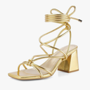 Shoe'N Tale Lace Up Heels for Women Ankle Strappy Gladiator High Heeled Sandals Chunky Block Heel Square Open Toe Criss Cross Dress Shoes 8