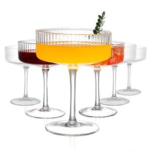 FERAHI 6 Pcs Ribbed Coupe Glasses, 10 oz Vintage Martini Glasses Set, Cute Espresso Martini Glass & Champagne Coupe Glass, Elegant Bar Glassware for Cocktails, Wine, Outdoor Entertaining & Gifts