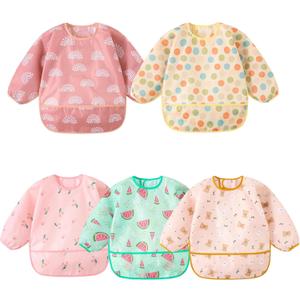 Long Sleeved Bibs,5 PCS Waterproof Wearable Bibs with Sleeves,Baby Feeding Smock 6-30 Months