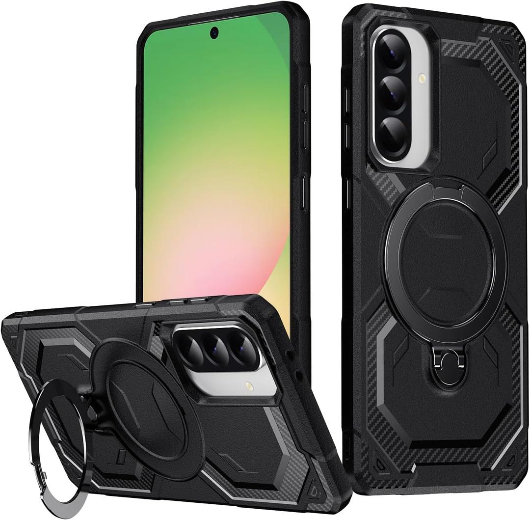 Case Compatible with Samsung Galaxy A26 5G Case with Magnetic Stand [Compatible with MagSafe] Military Drop Protection Shockproof Durable Soft TPU Cover for Men Women Black