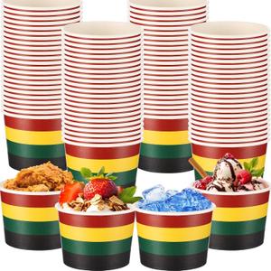 Hsei 60 Pcs 16oz Juneteenth Day Disposable Soup Bowls Ice Cream Cups Snack Paper Bowls Dessert Sundae Yogurt Cups Hot Cold Drink for Holiday Party Supplies (red, yellow, green, black)