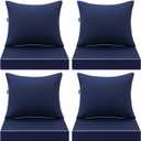 MIULEE Navy Outdoor Seat Cushion 24x24 Inch Set of 4 Waterproof Cushions | 3 Year Fade Resistant, Deep Seat and Back Cushion for Patio Furniture Chair Sofa Couch, Handle and Adjustable Straps