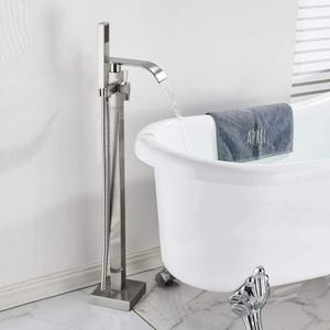 Freestanding Bathtub Faucet Tub Filler Brushed Nickel Floor Mount Faucets Brass Single Handle with Hand Shower