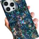 KERZZIL Elegent Mother Shell Pearl Compatible with iPhone 13 Pro Max Rectangle Edge Case,Chic Slim Colorful Abalone Pearl Soft TPU Protective Cases Cover