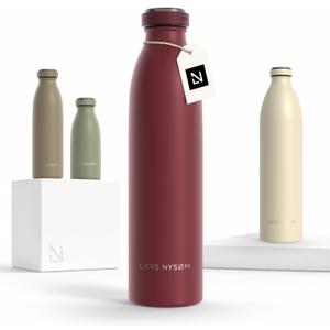 LARS NYSM Stainless Steel Insulated Water Bottle 12oz 17oz 25oz 34oz 51oz | Insulated Thermo Flask for Hot and Cold Beverages | Leakproof Drinking Bottle (Berry Red, 25.4oz)