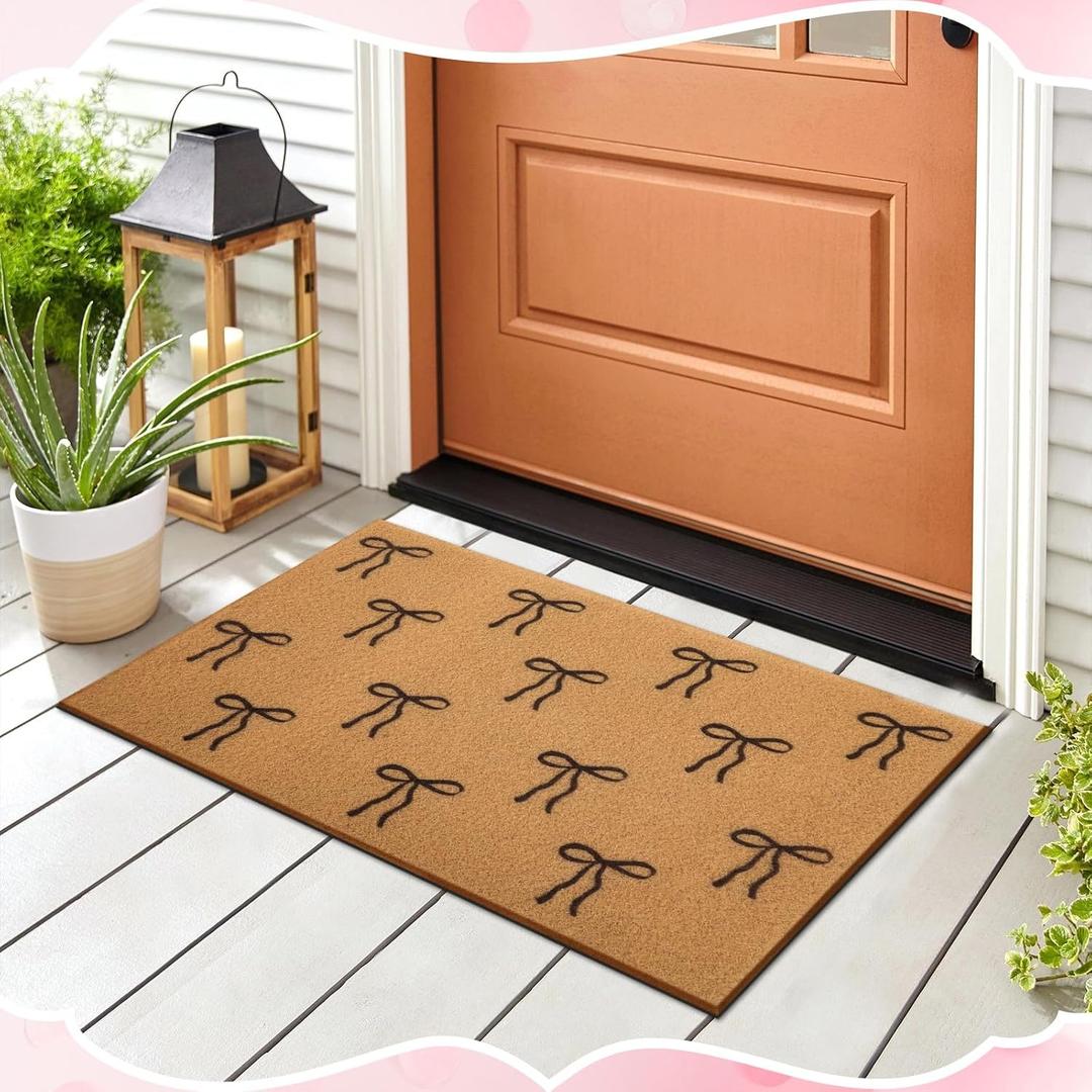 Black Bow Doormat 17 x 30 Inch Outdoor Bowknot Front Door Mat Artificial Coir Rug with Non-Slip Backing Welcome Doormat for Front Door, Entrance, Bedroom, Home Indoor Outdoor Floor Decor
