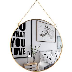 LONGWIN Hanging Wall Circle Mirror Decor Gold Geometric Mirror with Chain for Bathroom Bedroom Living Room 15.7"