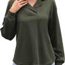 Women Waffle Knit Tops 2025 Fall Casual Long Sleeve Shirts V Neck Tunic Tops Sweaters (Green, XL)
