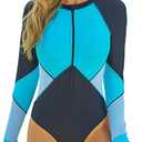SELINK Women's Long Sleeve Rash Guard UV Protection Zipper Printed Surfing One Piece Swimsuit Bathing Suit XL