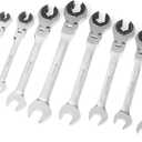 Anbull SAE 10pcs Ratcheting Wrench Set with 180 Open Flex-head, Open end Ratcheting Standard 72 Gears, CR-V Steel Tubing Ratchet Wrench