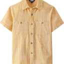 JOGAL Boys Chambray Shirts Short Sleeve Button Down Casual Cotton Woven Shirt with Two Pockets for Kids 6-14 Years