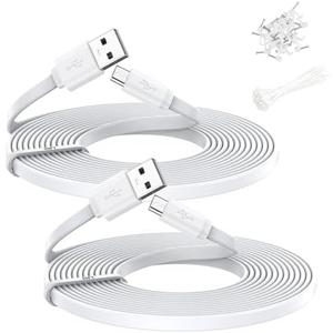 Sufywupe 2 Pack 20FT Power Extension Cable,Flat Extension USB to Micro USB Charging Cord,Compatible with Wyze Cam v4/v3/OG/v3 Pro,Blink,Nest Cam Indoor,Fire Kindle(Not for Wyze Cam Pan v3,Not Type-C)