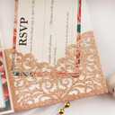 25 set 5"x7.28" Rose Gold Glitter Vine Tri Fold Pocketfold Wedding Invitations Cards Laser Cut Hollow Greeting invites pockets with envelopes RSVP cards inserts (rose gold glitter)