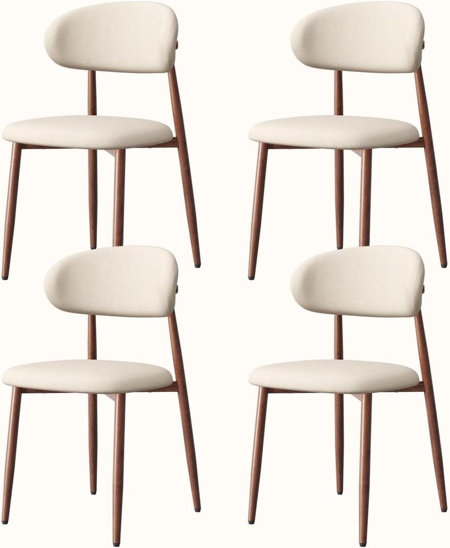 Upholstered Dining Chairs Set of 4 Mid-Century Modern Kitchen & Dining Room Chairs with Linen Seat and Backrest Ergonomic Sillas de Comedor(Walnut/Beige)