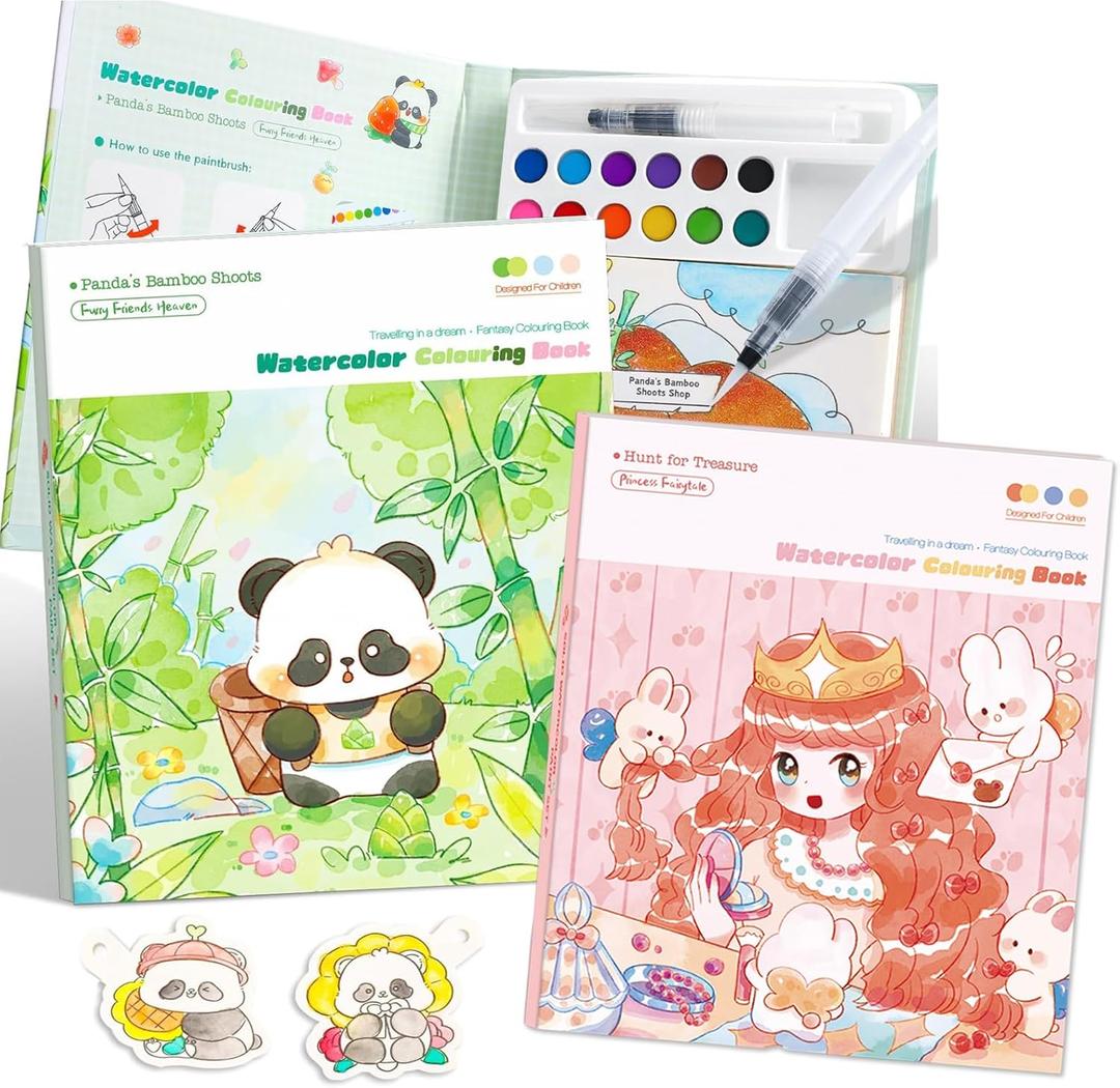 2 Pack Paint with Water Coloring Books for Toddlers, Watercolor Painting Sets for Kids Ages 3-5 4-8, Arts and Crafts Drawing Activities Toy Birthday Gift for Boys Girls