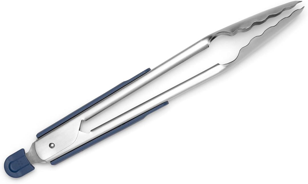 Stainless Steel Kitchen Tongs - Precision Grilling Tool - Heat Resistant, Heavy Duty - Perfect for Serving and Air Frying - 11 Inch - Blue