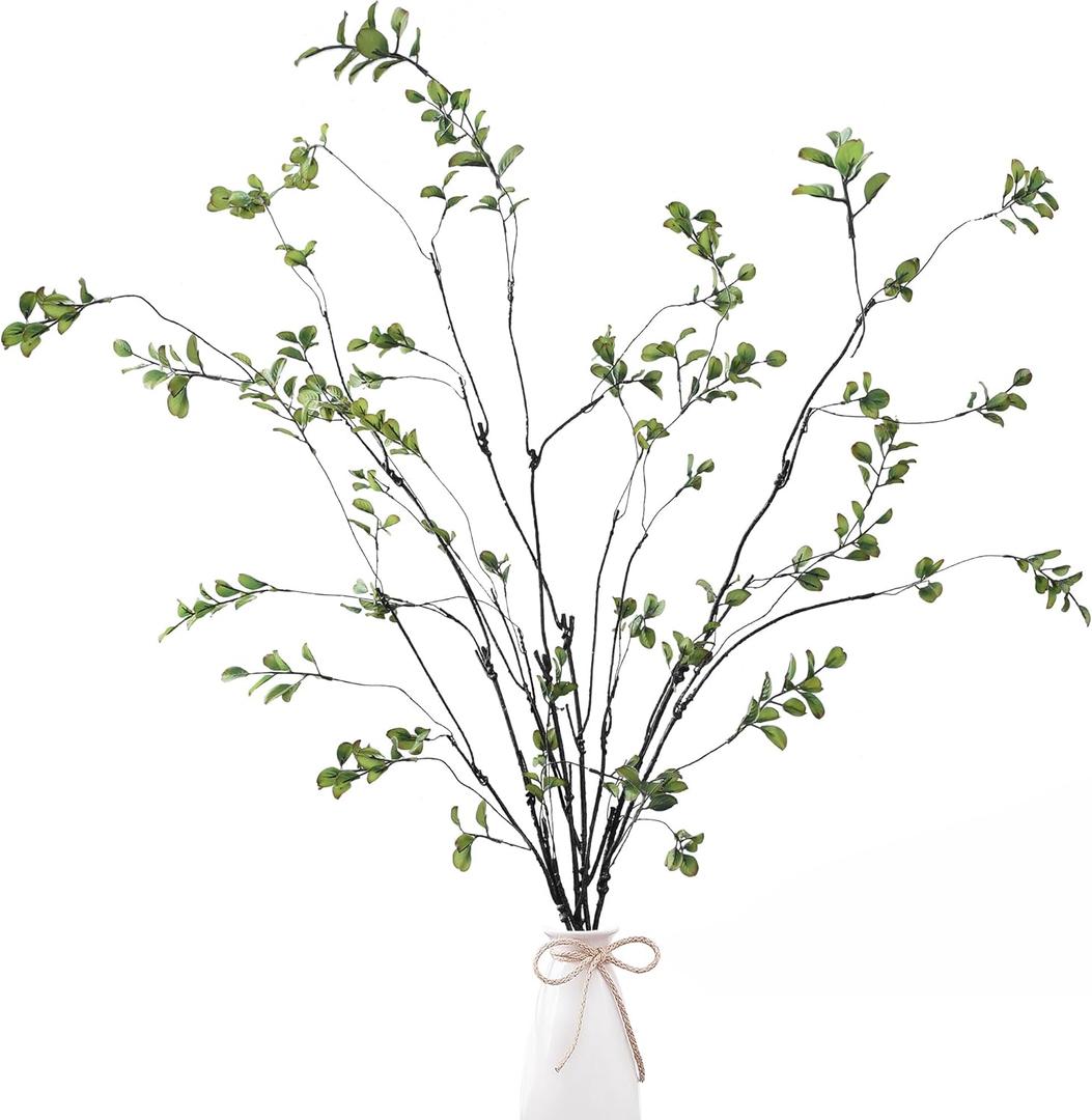 Sggvecsy 47.2 4Pcs Artificial Ficus Branches Artificial Greenery Stems Faux Ficus Twig Plants Fake Leaf Spray Green Eucalyptus Branches for Vase Filler Office Home Wedding Decoration