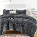 Smoofy Fluffy Queen Comforter Set, Faux Fur Comforter Set Queen Size, Luxury Fuzzy Bedding Set, Soft Shaggy Bed Set for All Season, 3 Pieces - 1 Comforter & 2 Pillowcases, Dark Grey