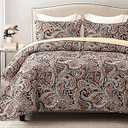 Exclusivo Mezcla Reversible Boho Quilt Set Queen Size, 3 Pieces Bohemian Blue All Season Bedspreads, Ultra Soft Floral Coverlet Bedding Set with Printed Pattern (1 Quilt, 2 Pillow Shams)