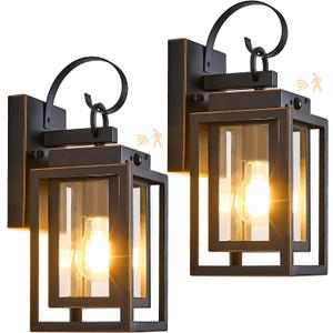 2 Packs Motion Sensor Outdoor Wall Lights, Modern Dusk to Dawn Exterior Lighting Fixture, Black Outdoor Wall Sconces Porch Light with Waterproof, Outside Farmhouse Wall Lantern for Front Door, Garage
