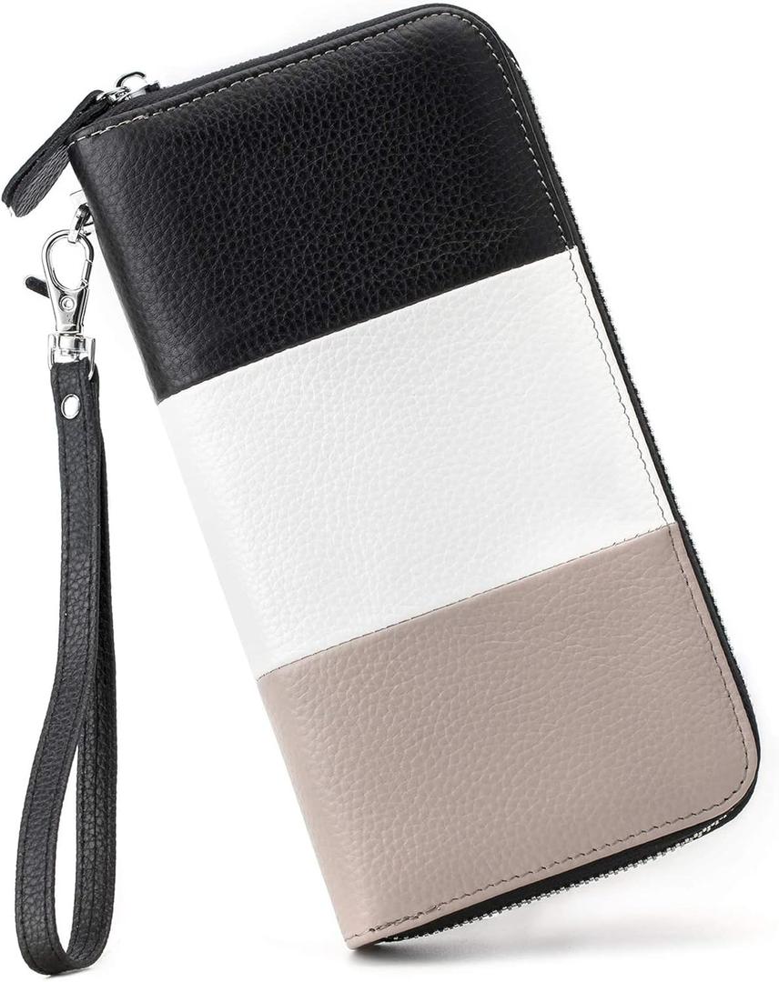 Moflycom Womens Wallet RFID Blocking Genuine Leather Multi Credit Card Large Capacity Zip Around Clutch Travel Purse Wristlet