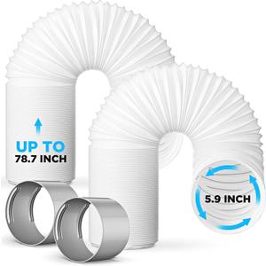 2 Set 78.7'' Length 5.9'' Portable Air Conditioner Hose with Coupler, Anti-clockwise Thread, Universal Flexible Ac Hose Extension with Tube Connector for Air Conditioner Vent