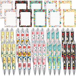 Kosiz 60 Pcs Flower Notepads with Pens Floral Sticky Notes Funny Ballpoint Pens Bulk Floral to Do List Memo Pads for Flower Theme Party Favors Office Holiday Gifts