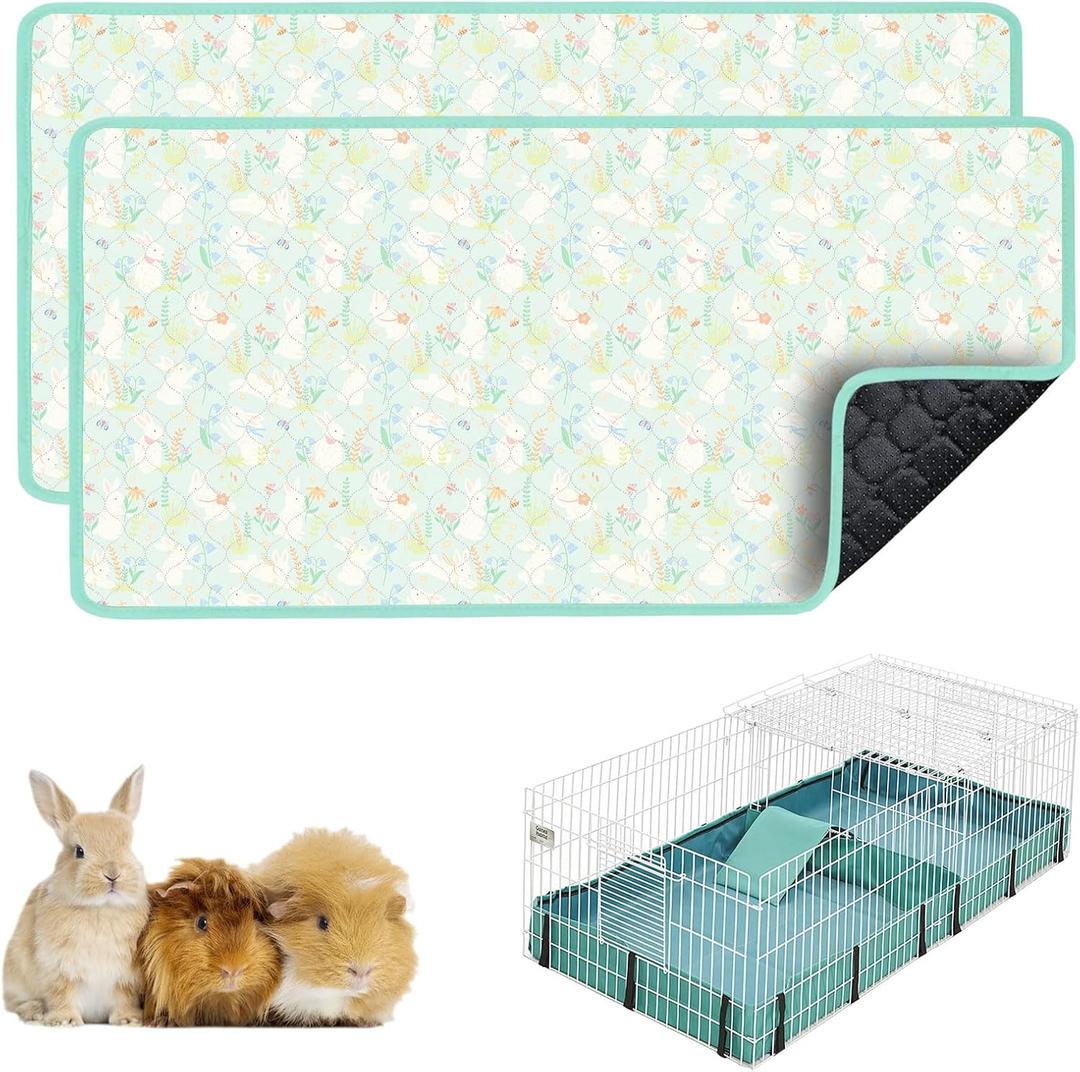 Guinea Pig Bedding, Guinea Pig Fleece Cage Liner 49x24 2Pack, Washable Waterproof Reusable & Anti Slip, Absorbent Guinea Pig Pee Pad for Small Animal, Rabbit, Bunny, Chinchilla, Green