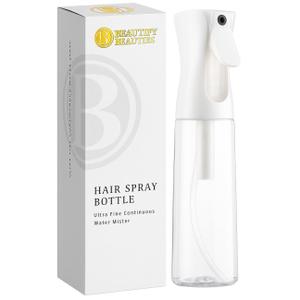 BeautifyBeauties Spray Bottle For Hair  Continuous Mister Spray Bottle for Hairstyling, Cleaning, Plants, Pets, Barbers, Salons, Essential Oil Scents (10.1 Ounce) (Clear)