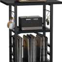 YAKANJ Record Player Stand with Extended Desktop,Large Record Player Table with Vinyl Storage,Turntable Stand with Record Holder Vinyls Display Shelf for Music Room Studio,Modern Black, 15.75 x 19.69 x 30.31 inches