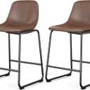 Rfiver Pu Faux Leather Bar Stools Set of 2, Industrial Pub Barstools with Back and Footrest, Modern Armless Bar Height Stool Chairs (Brown, 24" Counter Chair x2)