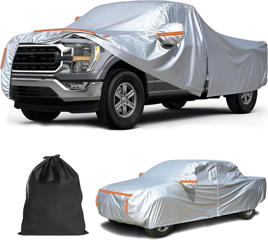 Pickup Truck Cover Waterproof Sunproof Trucks Car Covers All Weather Car Cover with Zipper Door for Snow Rain Dust Hail Protection Fit to 242"-250" for Pickup Cover