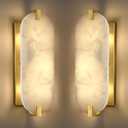 15.7" Natural Oval Alabaster Marble Modern Concise 2 Pack 2 Light Wall Sconce Fixture,Gold Finish for Bathroom Bedroom Hallway Bedside Staircase Vanity Mirror