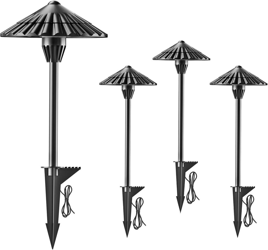 Low Voltage Landscape Lighting, 12V AC/DC 5W 500LM 3000K Cast-Aluminum Outdoor Landscape Path Lights, IP65 Waterproof LED Pathway Light Wired for Walkway Garden Yard, ETL Listed Cord, 4 Pack (3000K Soft White)