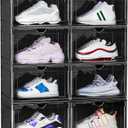8 Pack XL Shoe Storage Box Organizer,Drop Side Large Shoe Boxes Clear Plastic Stackable Container,Magnetic Sneaker Display Case, Fit up to US 1313.4x 10.6x 8.3(8 Pack Black)