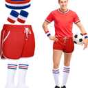 6 Pcs 80s Costume for Men 90s Workout Outfit Set Shorts Striped Sweatbands Headband Socks for Women Party Cosplay