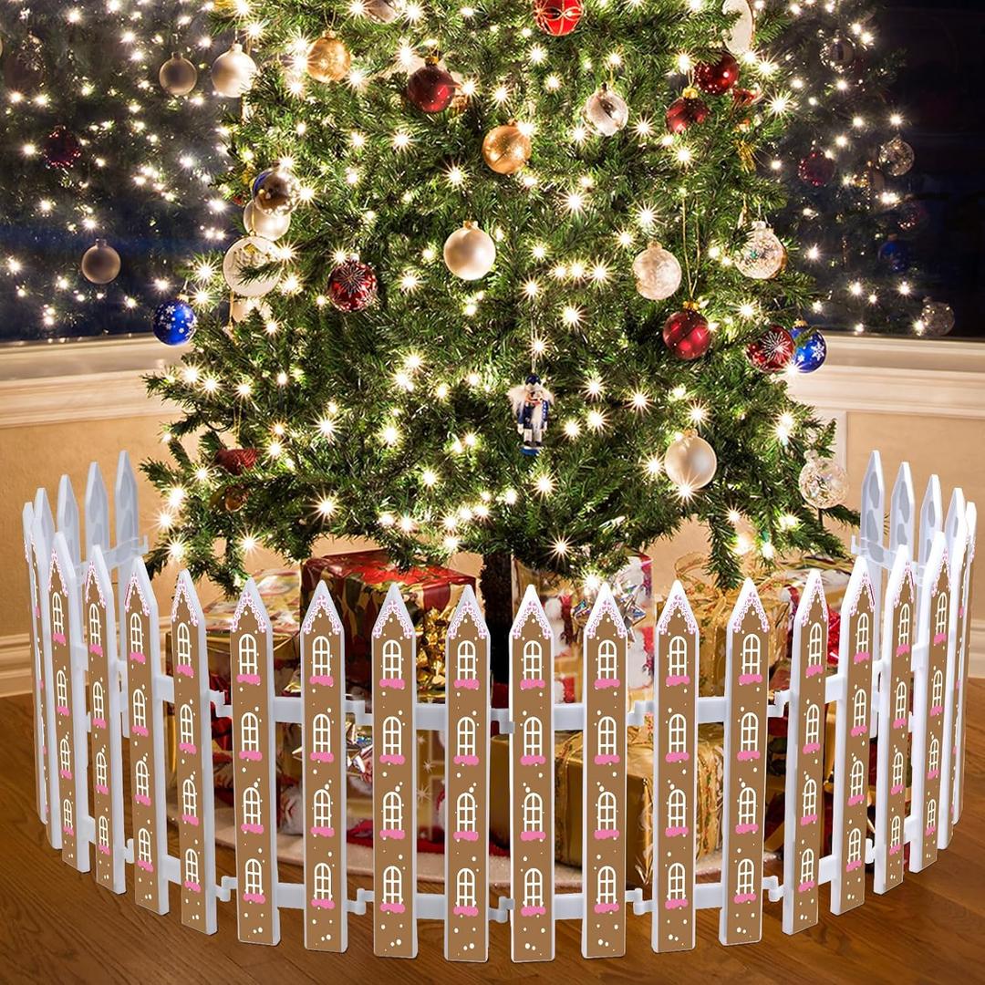 Soaoo 36 Pcs Christmas Tree Gate Christmas Tree Fences Decoration Candy Cane Picket Fence Cat Proof Indoor Garden Decoration Fence for Holiday Party Home Decor(Multicolor,Gingerbread House Style)