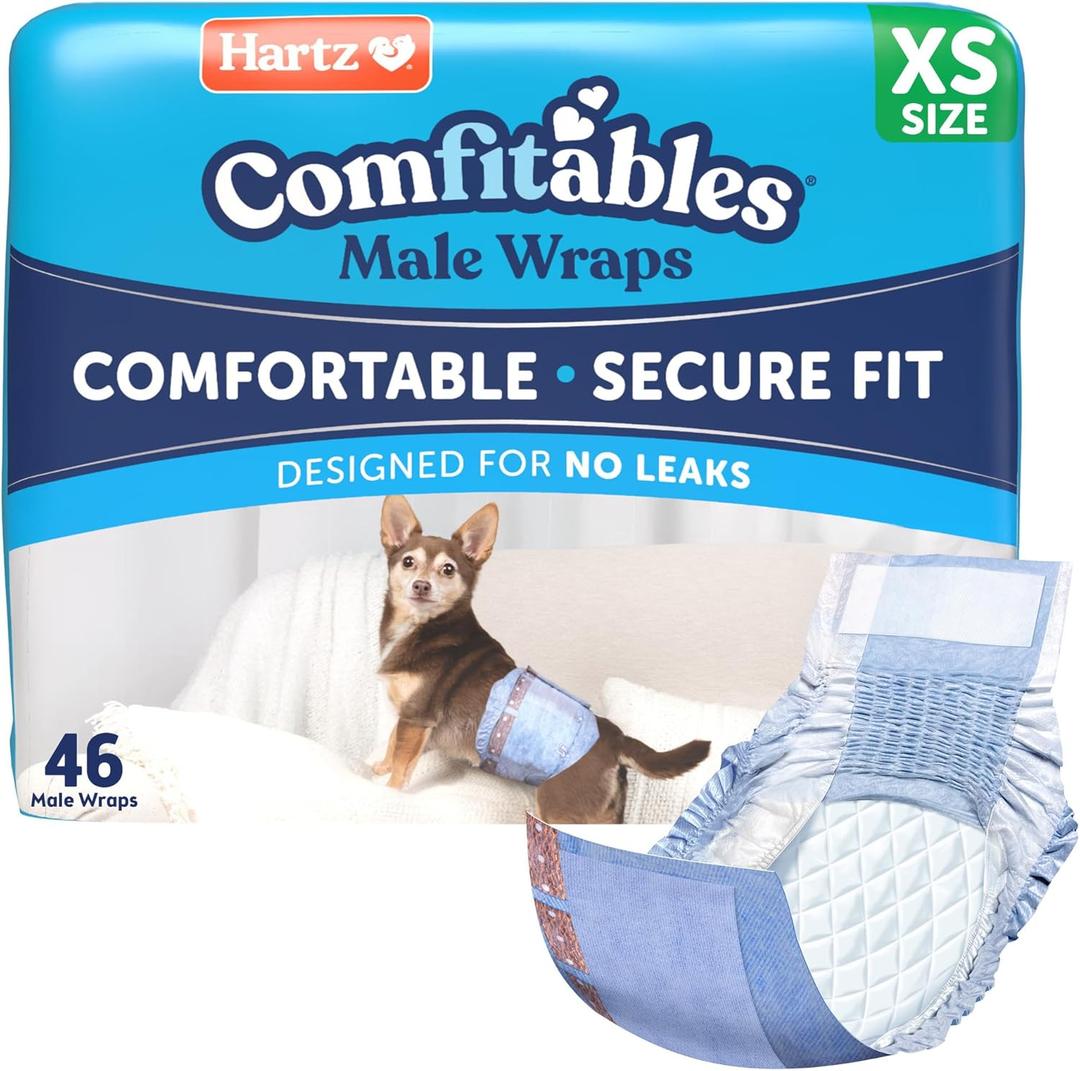 Hartz Comfitables Disposable Male Dog Wraps with Stretchy Waistband, Extra Small 46 Count
