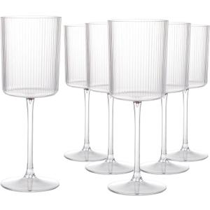 Ciaell 12 PCS Plastic Ribbed Wine Glasses - 10 OZ Plastic Square Wine Glasses with Stem - Disposable Champagne Cups for Parties & Weddings & Party (Clear)