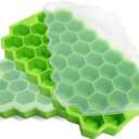 Ice Cube Trays for Freezer with Lid-Silicone Ice Cube Tray with Lid Ice Maker 2 Packs Green,Easy-Release Reusable Ice Cube in Organizer Bins or Ice Bucket for Cocktail bar or Iced Coffee Cup