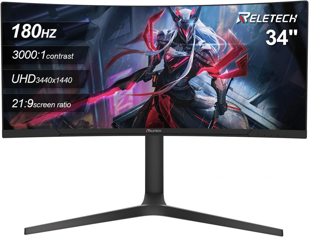 34" WQHD 180Hz Ultrawide Curved Gaming Monitor, 1500R, FreeSync