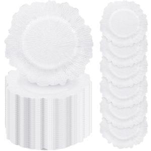 100 Pcs White Charger Plates Bulk, 13" Reef Dinner Plate, Plastic Floral Decorative Plates for Table Setting, Round Table Chargers for Wedding, Christmas, Party, Event, Decoration