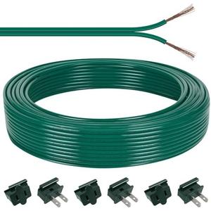 60FT SPT-1 Christmas Electrical Wire with 6pcs Vampire Plugs, 18/2 Gauge Low Voltage Extension Cord, 18 AWG 2-Conductor Flexible Wire for Outdoor Holiday Lights, Landscape Lighting