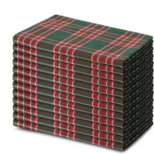 Blue Needles Gingham Buffalo Plaid Cloth Napkins 100% Cotton Set of 12 Dinner Table Christmas Napkins 18x18 inch Soft Reusable Washable Perfect for Event Parties & Everyday Use - Christmas Multi Green