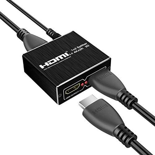 HDMI Splitter 1 in 2 Out, HDMI Splitter 1 to 2 Amplifier for Full HD HDMI 2.0 1080P/ 3D/ 4K for Xbox PS4 PS3 Fire Stick Roku Blu-Ray Player Apple TV HDTV (Black)