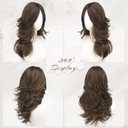 FESHFEN Brown with Highlights Wavy Layered Wig with Curtain Bangs for Women, 20 Inch Long Synthetic Natural Looking Middle Part Hair Wig For Costume Party Daily Use
