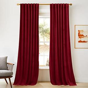NICETOWN Red Velvet Curtains 90 inches Long 2 Panels Set (52-inch Wide), Thermal Insulated Sound Reducing Blackout Curtains and Drapes for Film, Window Curtains for Large Door Windows, 52*90